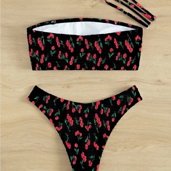 Ditsy Floral Smocked Detachable Straps Bikini Swimsuit - Picture 3 of 4